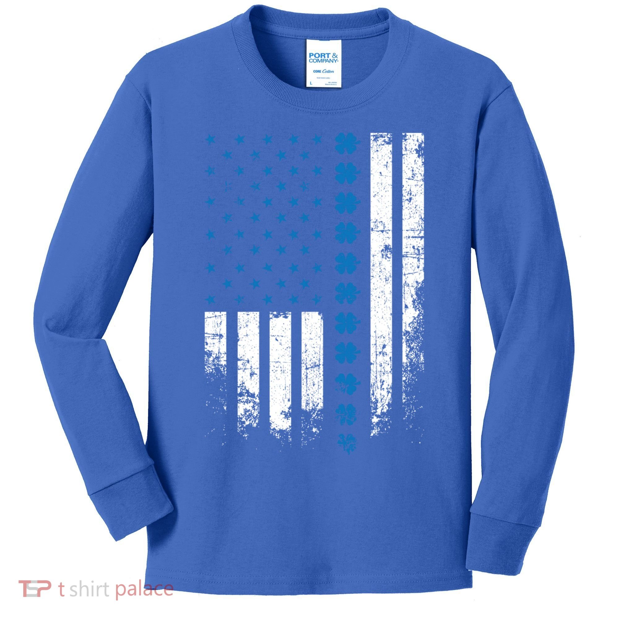 Thin Blue Line Flag St Patricks Day 2020 Police Officer Gift Kids Long Sleeve Shirt