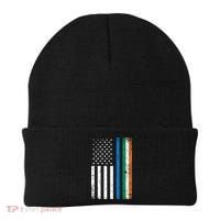 Thin Blue Line Irish American Flag Police Officer Cool Gift Beanie thumb 0
