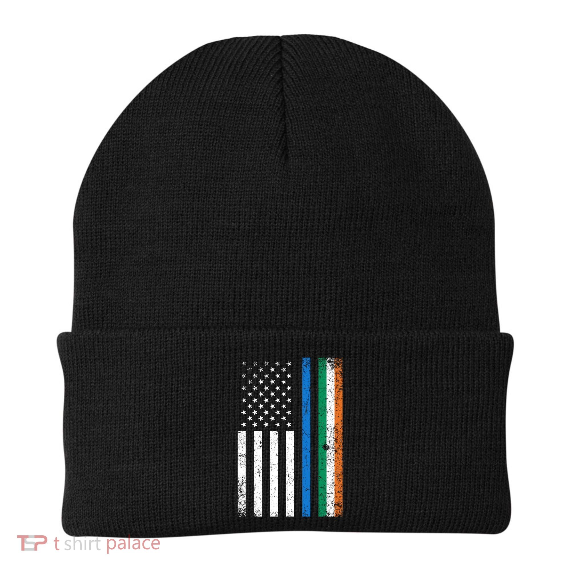 Thin Blue Line Irish American Flag Police Officer Cool Gift Beanie
