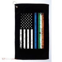 Thin Blue Line Irish American Flag Police Officer Cool Gift Golf Towel thumb 0