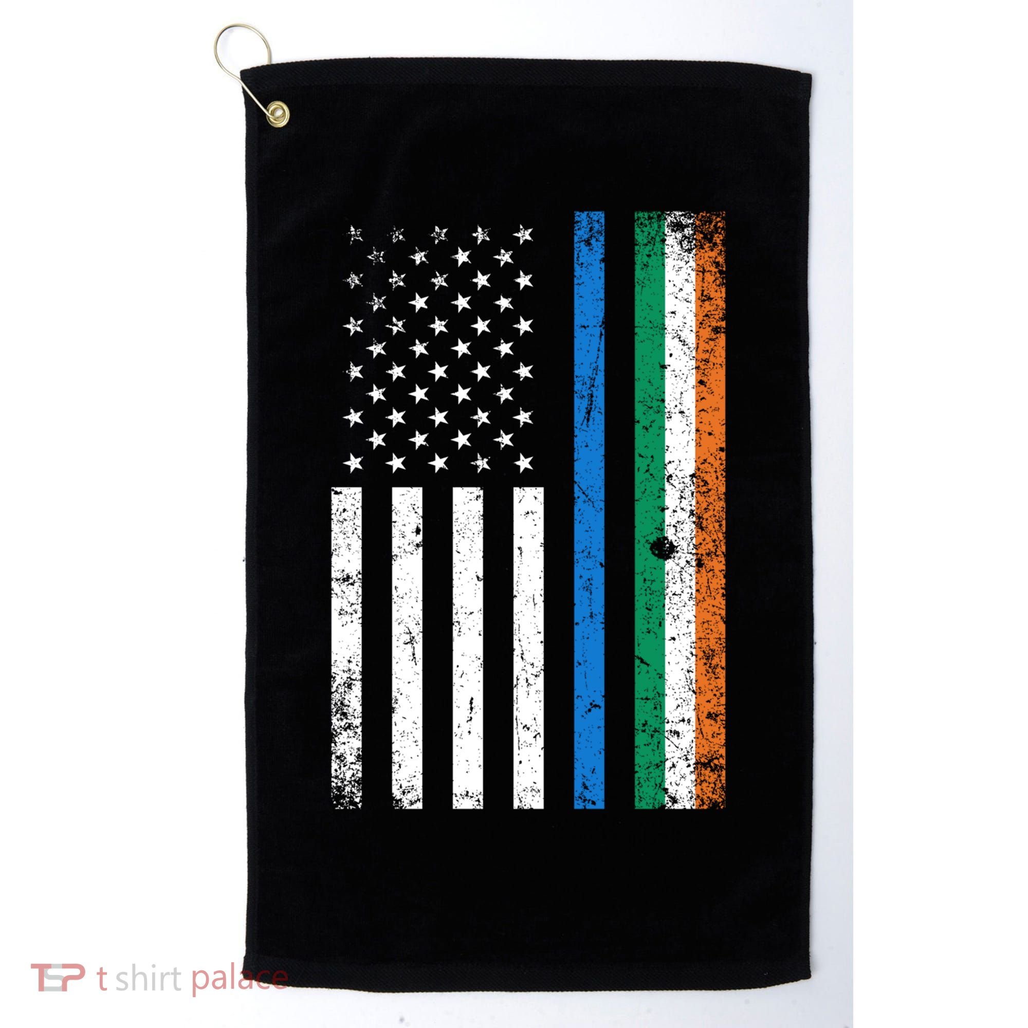 Thin Blue Line Irish American Flag Police Officer Cool Gift Golf Towel