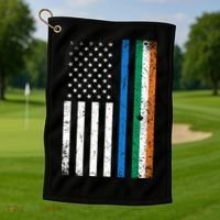 Thin Blue Line Irish American Flag Police Officer Cool Gift Golf Towel thumb 1