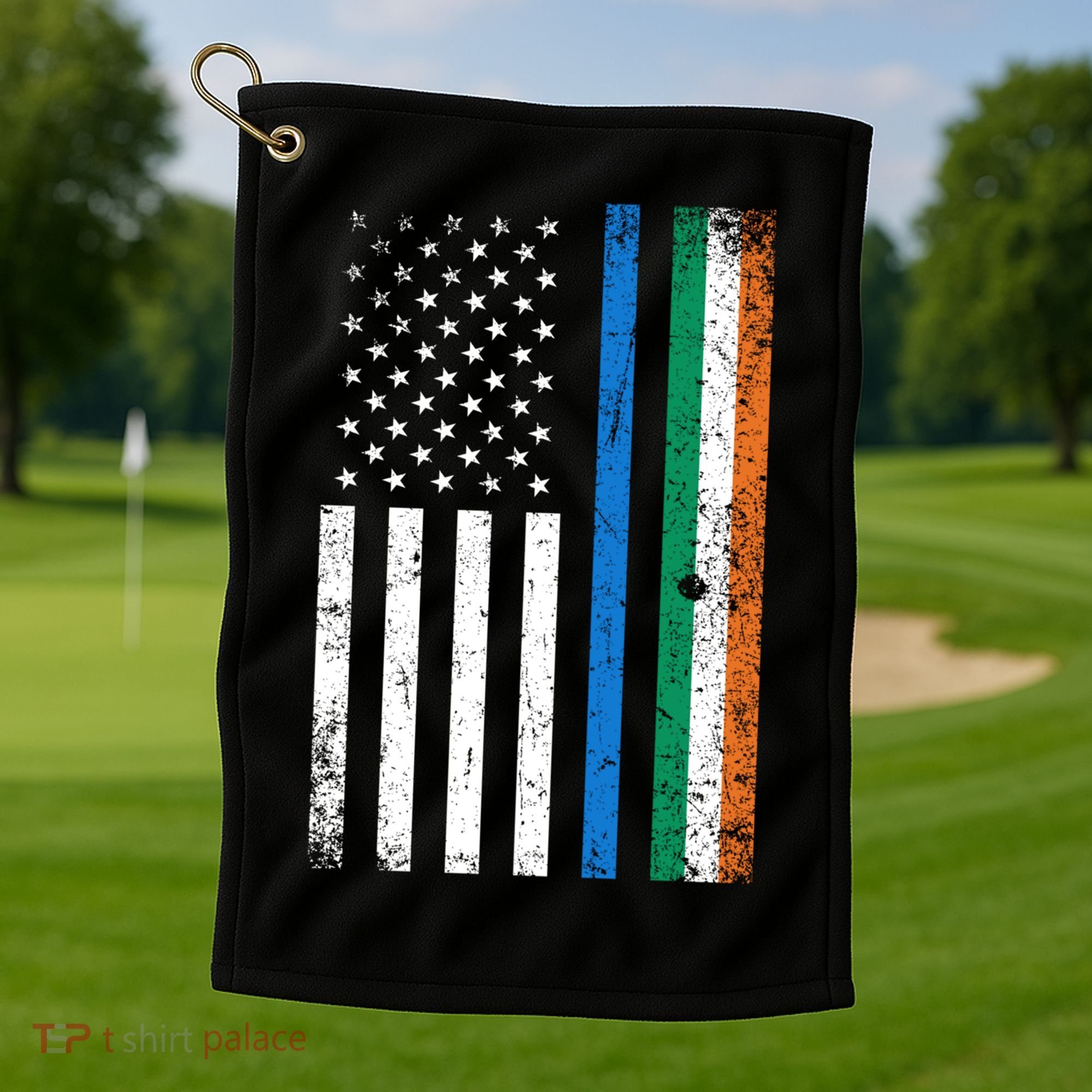 Thin Blue Line Irish American Flag Police Officer Cool Gift Golf Towel