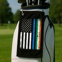 Thin Blue Line Irish American Flag Police Officer Cool Gift Golf Towel thumb 2