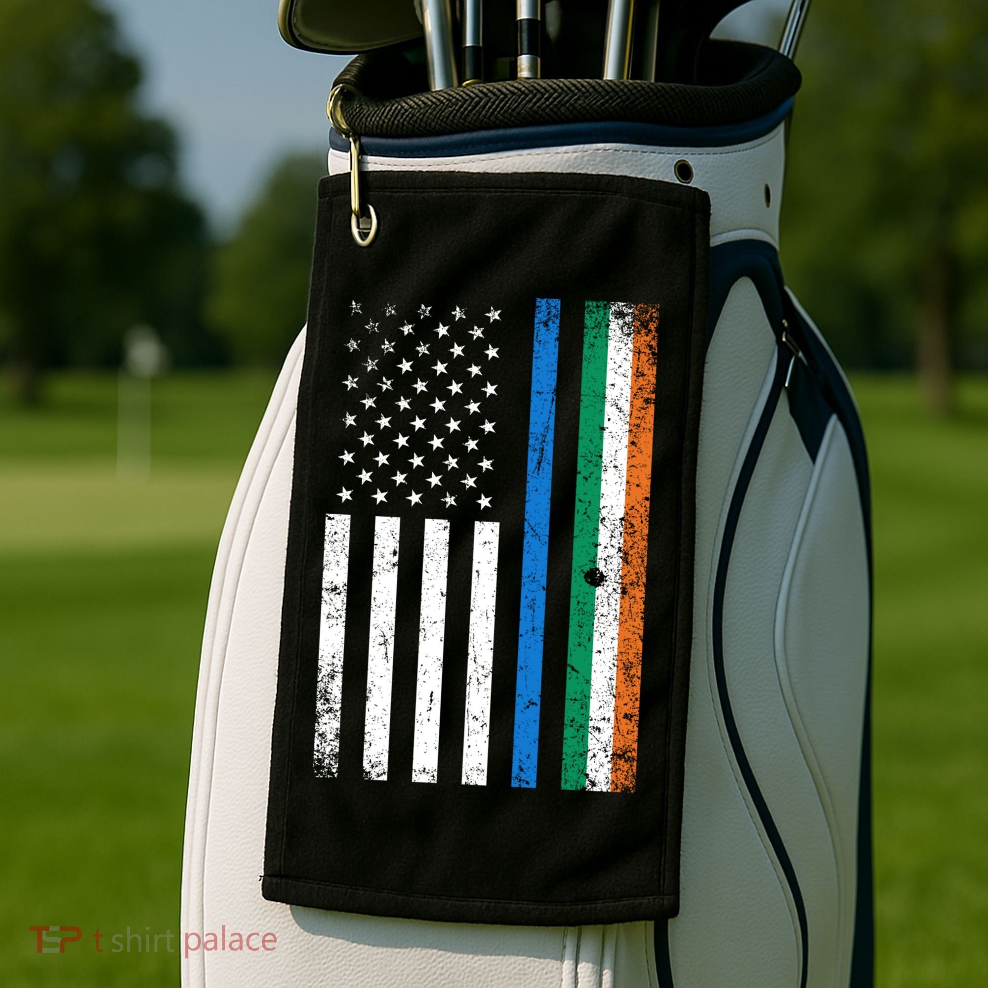 Thin Blue Line Irish American Flag Police Officer Cool Gift Golf Towel