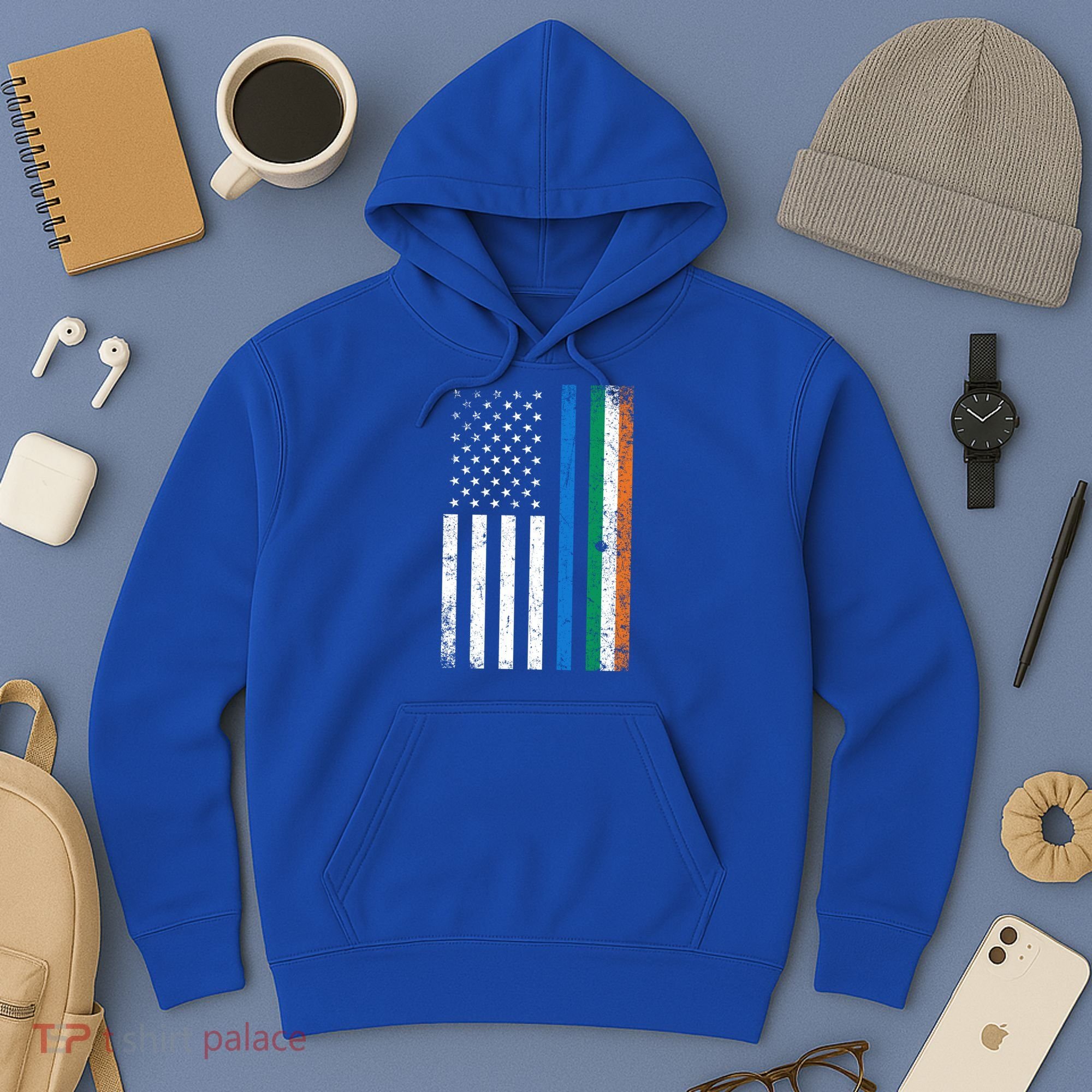 Thin Blue Line Irish American Flag Police Officer Cool Gift Hoodie