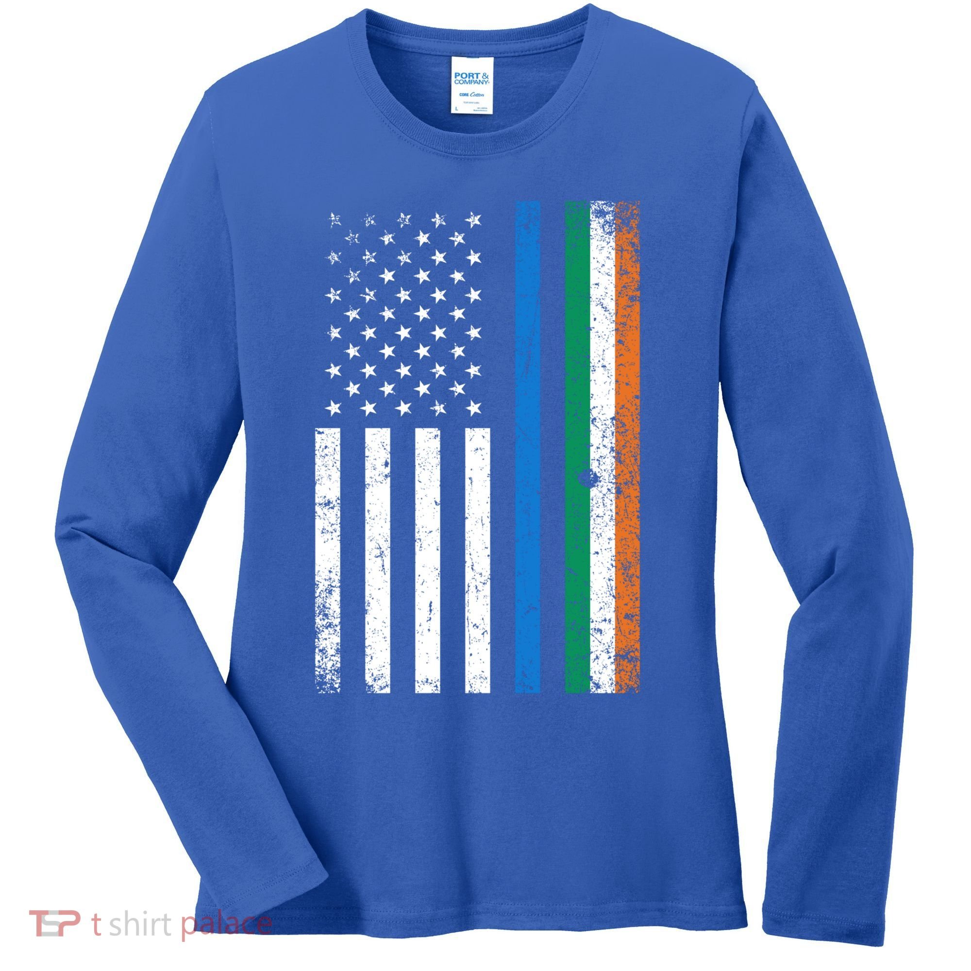 Thin Blue Line Irish American Flag Police Officer Cool Gift Women's Long Sleeve Shirt