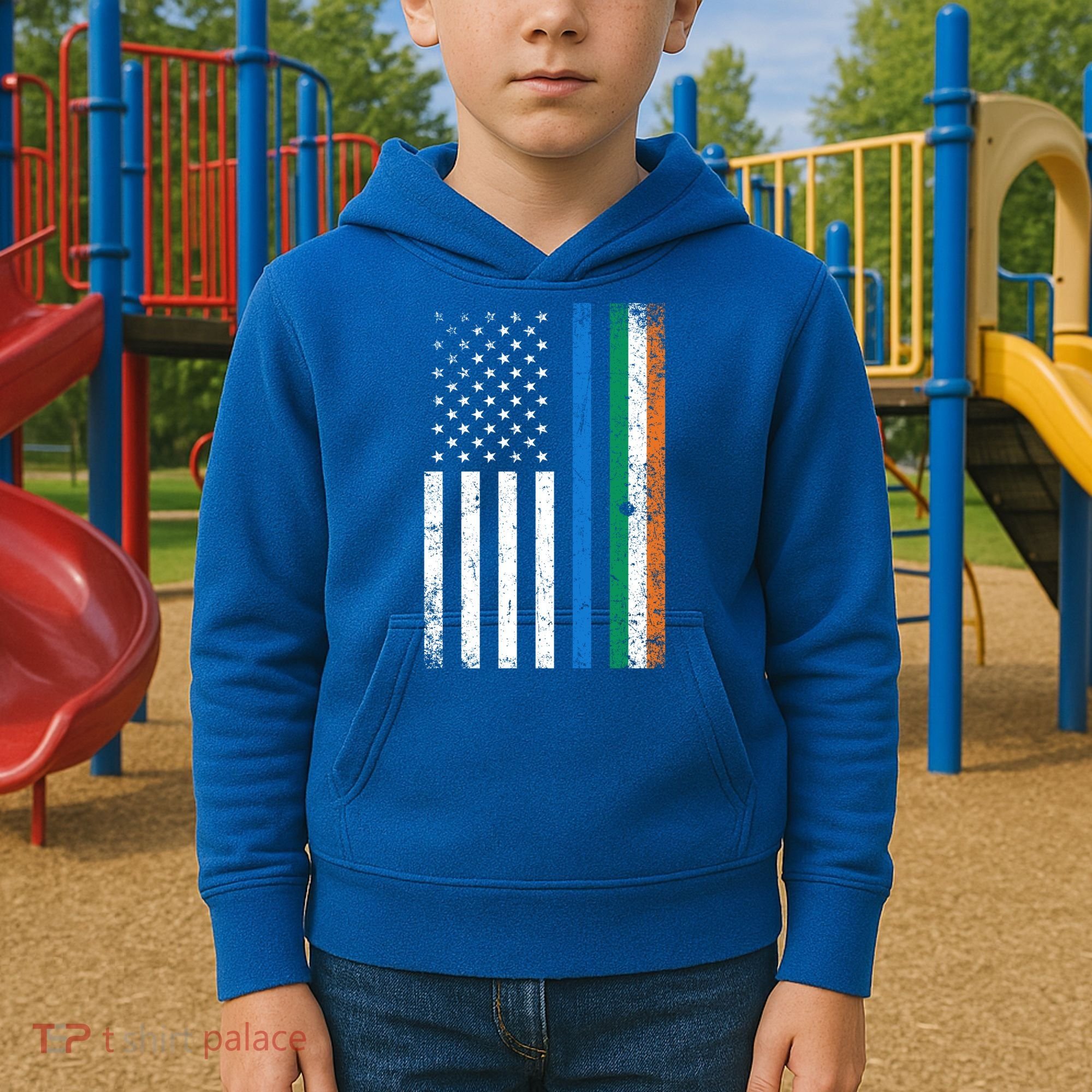Thin Blue Line Irish American Flag Police Officer Cool Gift Kids Hoodie
