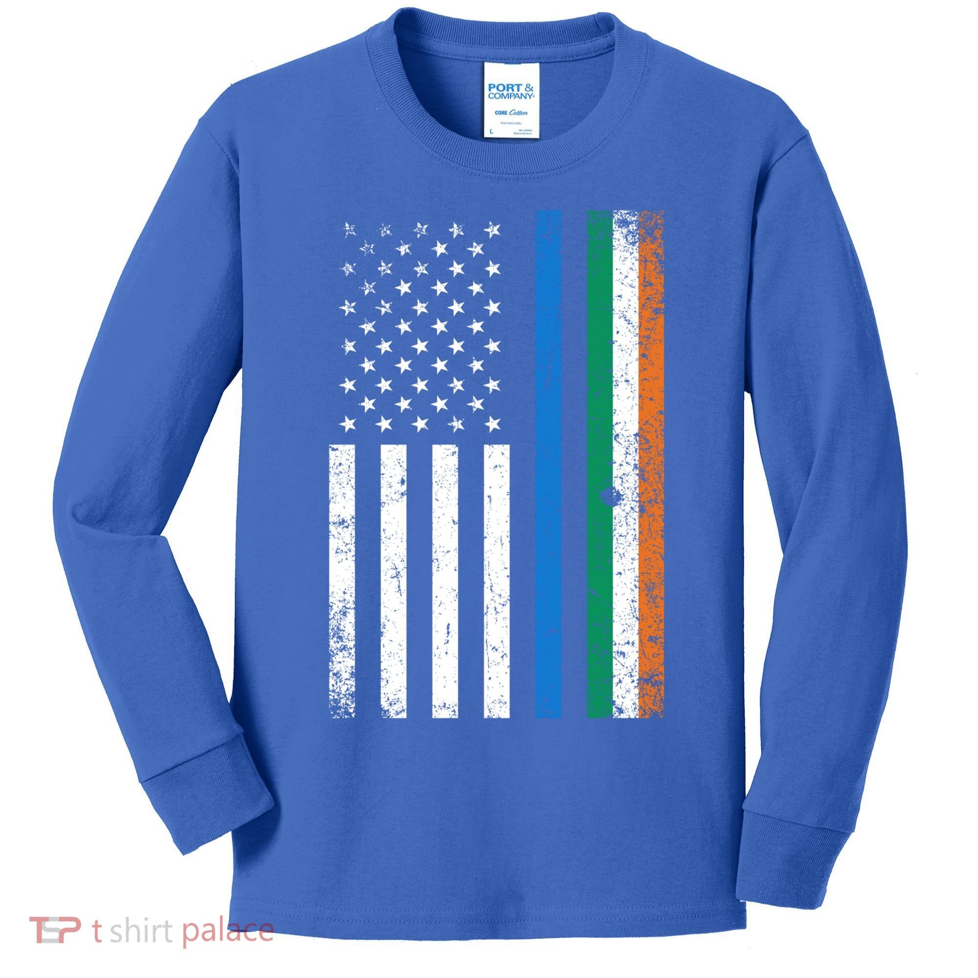 Thin Blue Line Irish American Flag Police Officer Cool Gift Kids Long Sleeve Shirt
