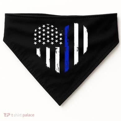 Thin Blue Line Heart Flag Police Officer Support Gift USA-Made Doggie Bandana