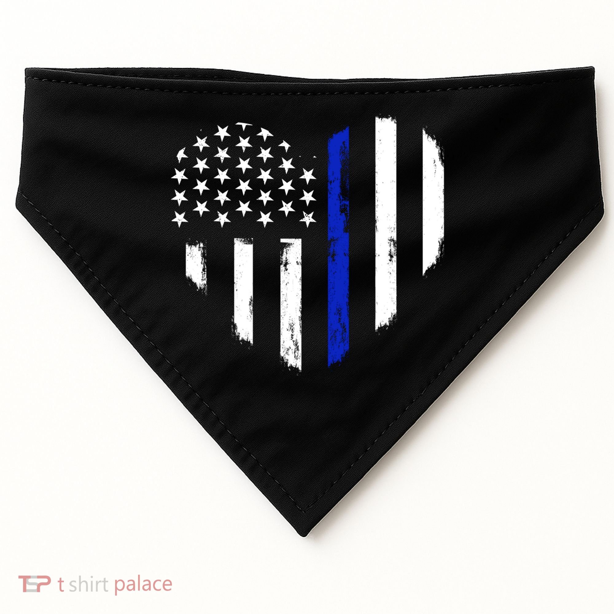 Thin Blue Line Heart Flag Police Officer Support Gift USA-Made Doggie Bandana