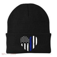 Thin Blue Line Heart Flag Police Officer Support Gift Beanie thumb 0