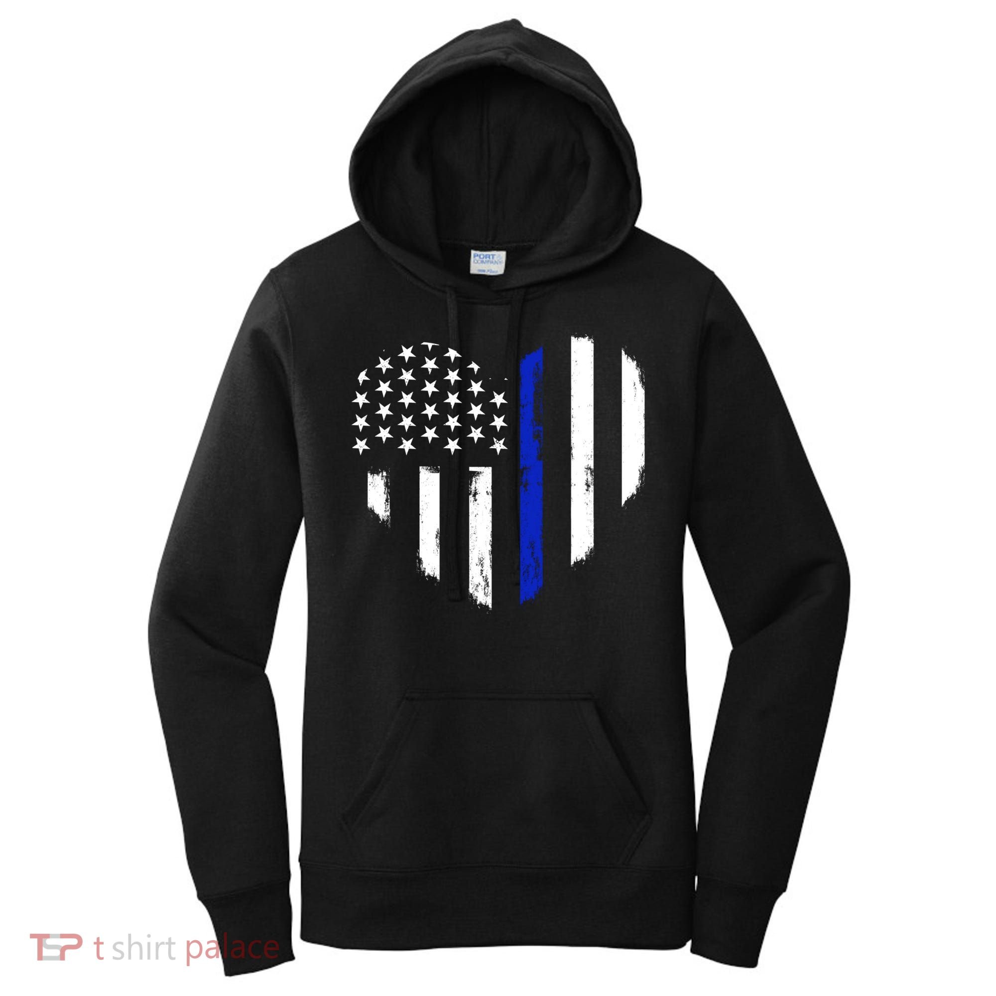 Thin Blue Line Heart Flag Police Officer Support Gift Women's Hoodie