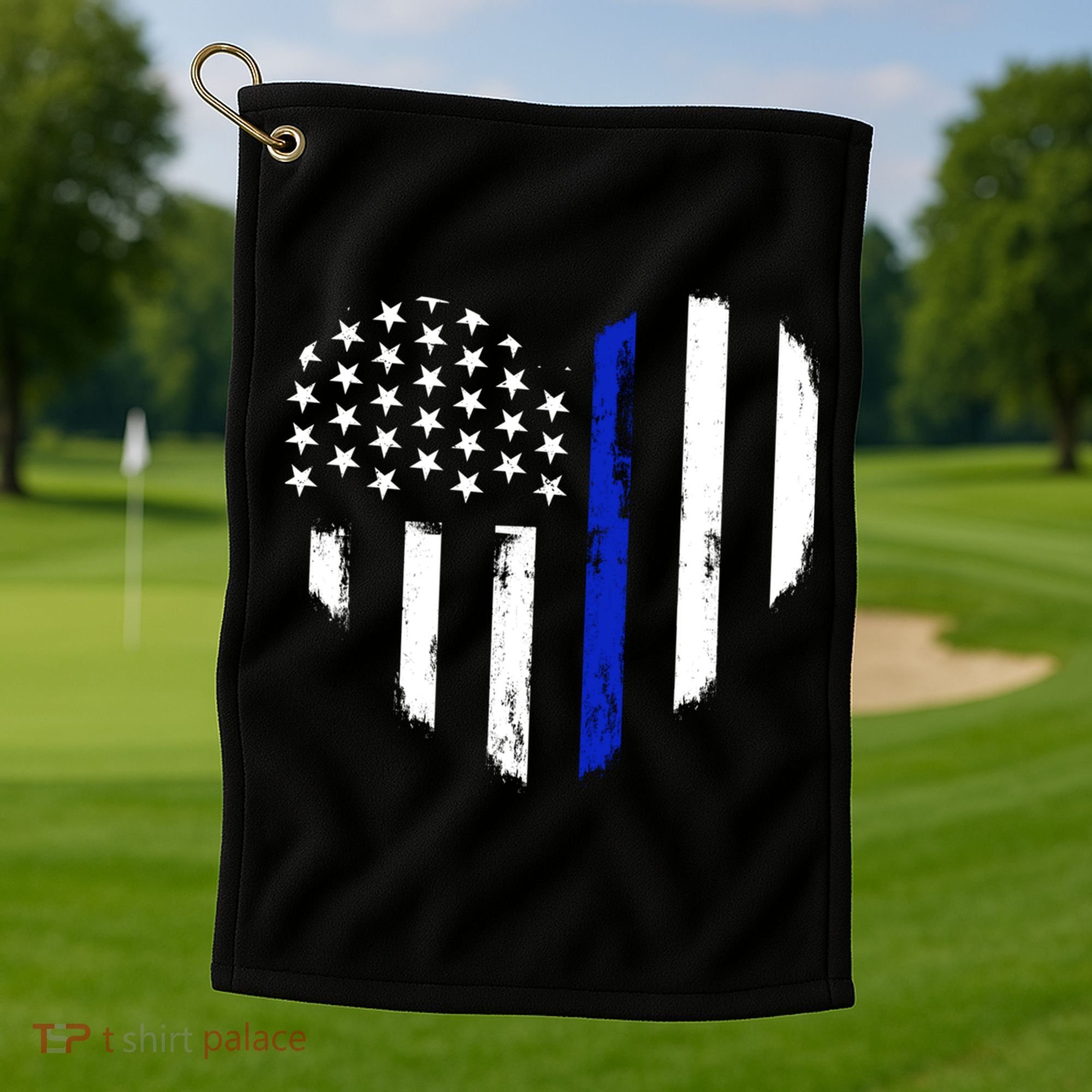 Thin Blue Line Heart Flag Police Officer Support Gift Golf Towel