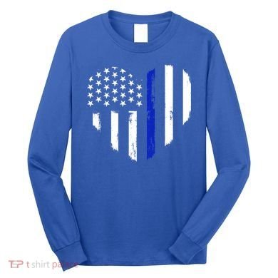 Thin Blue Line Heart Flag Police Officer Support Gift Long Sleeve Shirt