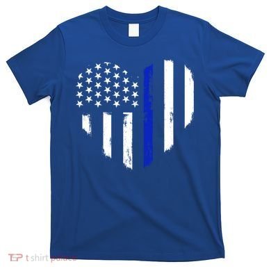 Thin Blue Line Heart Flag Police Officer Support Gift T-Shirt