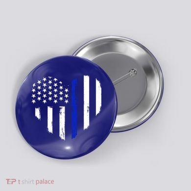 Thin Blue Line Heart Flag Police Officer Support Gift Button