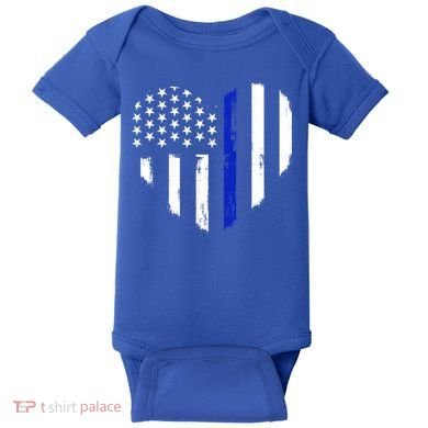 Thin Blue Line Heart Flag Police Officer Support Gift Baby Bodysuit
