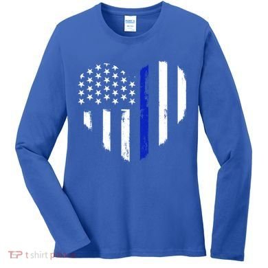 Thin Blue Line Heart Flag Police Officer Support Gift Women's Long Sleeve Shirt