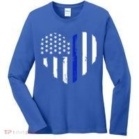 Thin Blue Line Heart Flag Police Officer Support Gift Women's Long Sleeve Shirt thumb 0