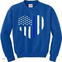 Thin Blue Line Heart Flag Police Officer Support Gift Kids Sweatshirt thumb 0