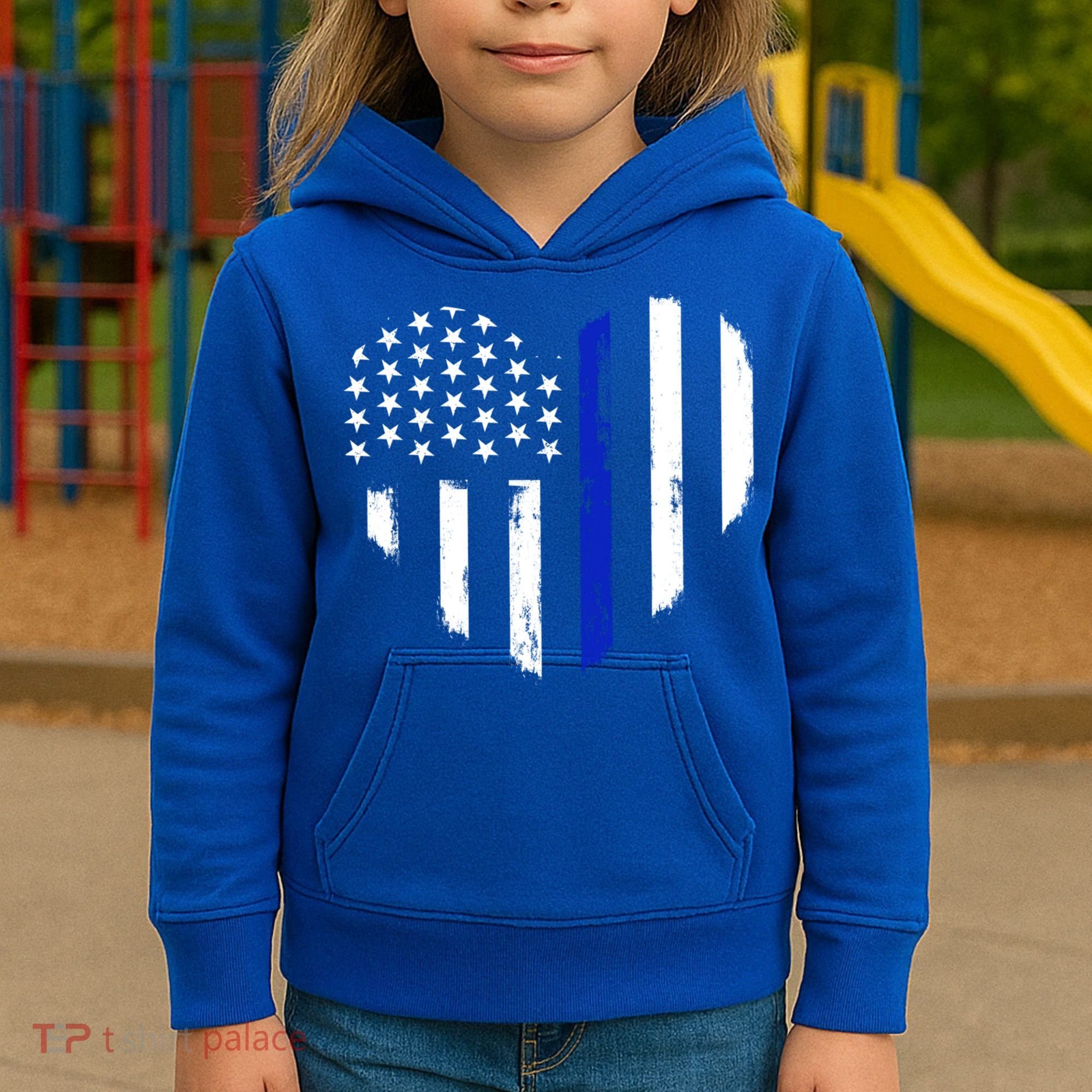 Thin Blue Line Heart Flag Police Officer Support Gift Kids Hoodie