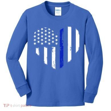 Thin Blue Line Heart Flag Police Officer Support Gift Kids Long Sleeve Shirt