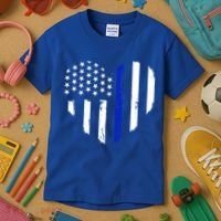 Thin Blue Line Heart Flag Police Officer Support Gift Kids T-Shirt thumb 3