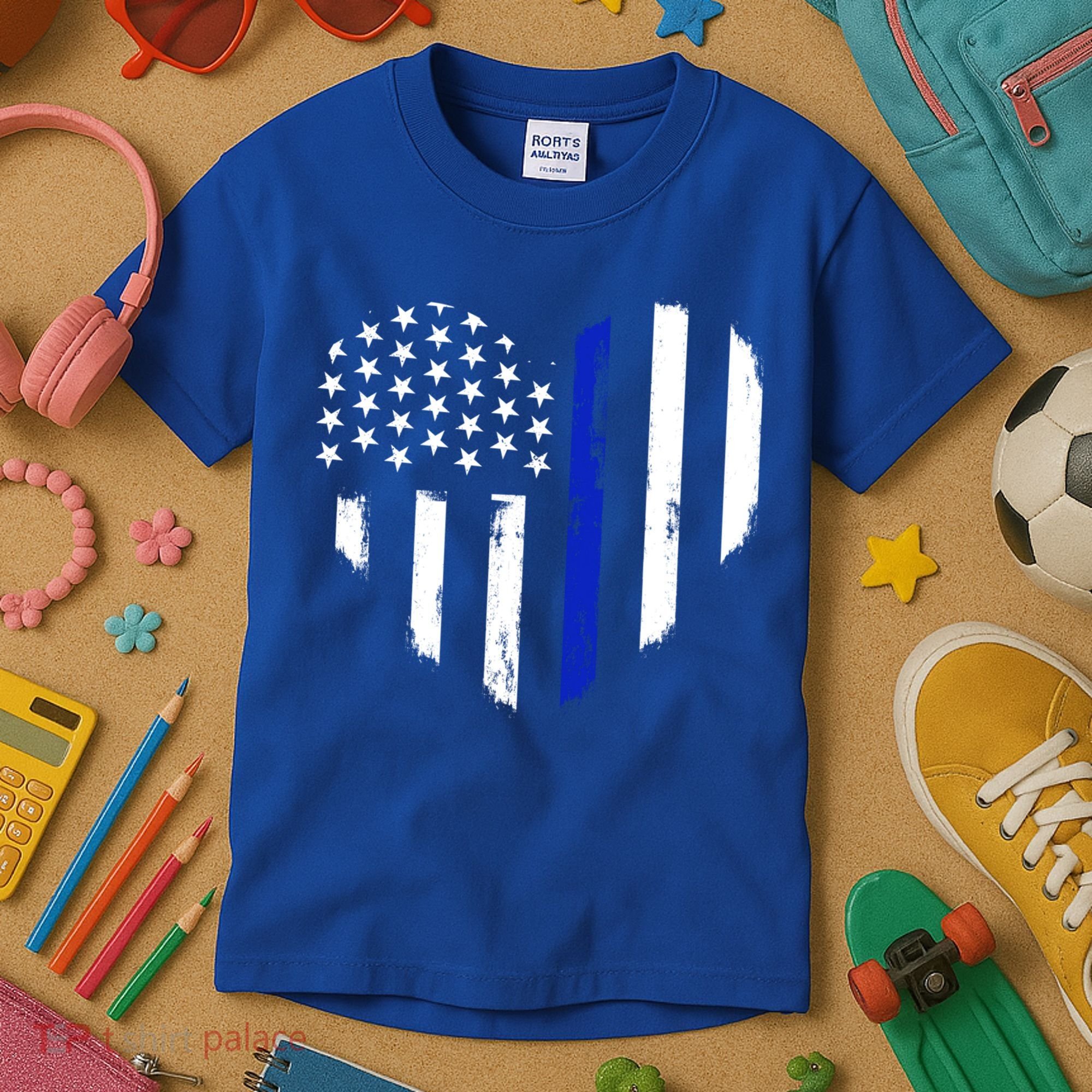Thin Blue Line Heart Flag Police Officer Support Gift Kids T-Shirt