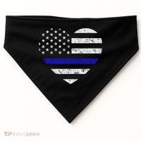 Thin Blue Line American Flag Heart Police USA-Made Doggie Bandana thumb 0