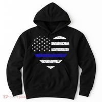 Thin Blue Line American Flag Heart Police Hoodie thumb 0