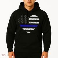 Thin Blue Line American Flag Heart Police Hoodie thumb 2