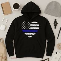 Thin Blue Line American Flag Heart Police Hoodie thumb 3