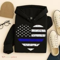Thin Blue Line American Flag Heart Police Hoodie thumb 4