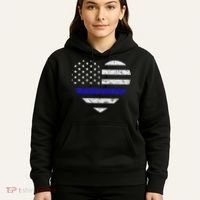 Thin Blue Line American Flag Heart Police Hoodie thumb 5