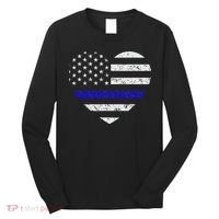 Thin Blue Line American Flag Heart Police Long Sleeve Shirt thumb 0