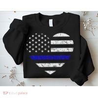 Thin Blue Line American Flag Heart Police Sweatshirt thumb 2