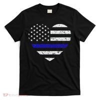 Thin Blue Line American Flag Heart Police T-Shirt thumb 0