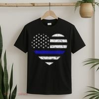 Thin Blue Line American Flag Heart Police T-Shirt thumb 2