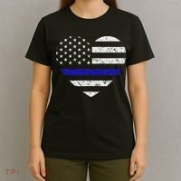 Thin Blue Line American Flag Heart Police T-Shirt thumb 4
