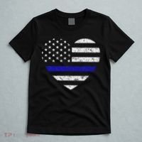 Thin Blue Line American Flag Heart Police T-Shirt thumb 5