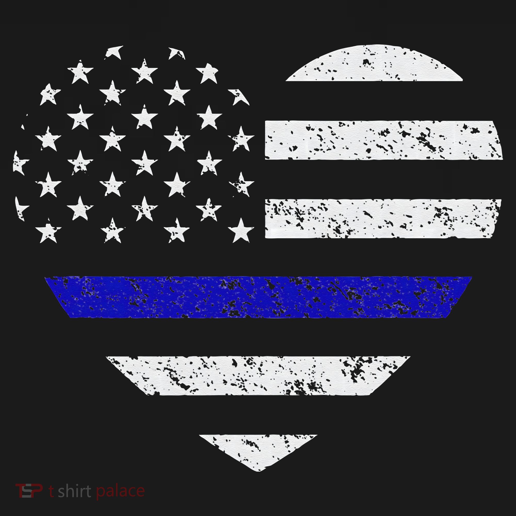Thin Blue Line American Flag Heart Police T-Shirt