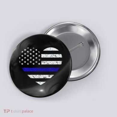Thin Blue Line American Flag Heart Police Button