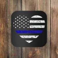 Thin Blue Line American Flag Heart Police Coaster thumb 0