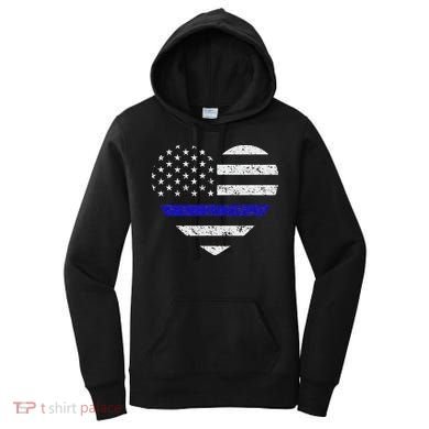 Thin Blue Line American Flag Heart Police Women's Hoodie