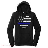 Thin Blue Line American Flag Heart Police Women's Hoodie thumb 0