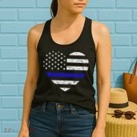 Thin Blue Line American Flag Heart Police Women's Tank Top thumb 2