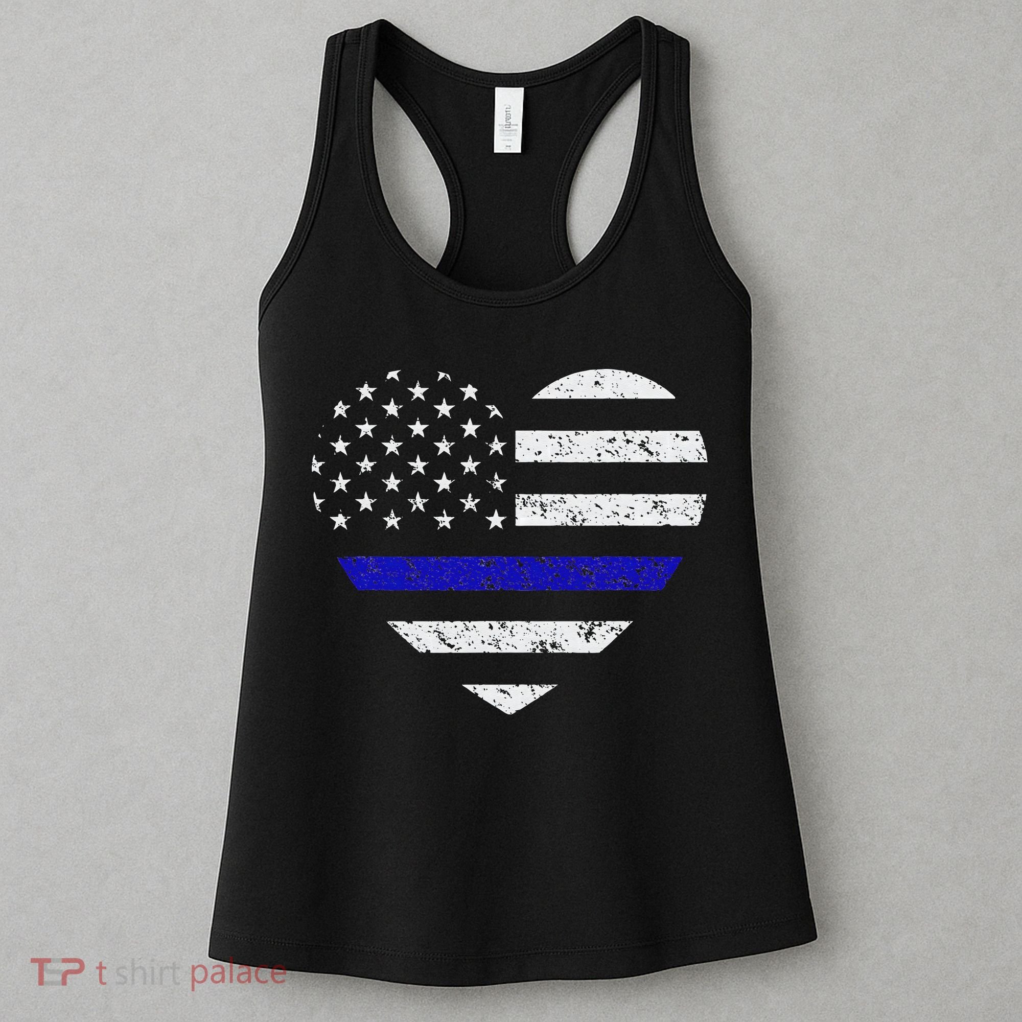 Thin Blue Line American Flag Heart Police Women's Tank Top