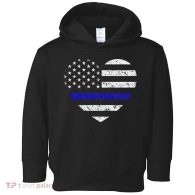 Thin Blue Line American Flag Heart Police Toddler Hoodie
