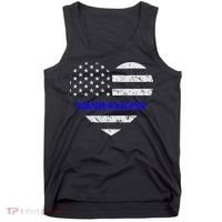 Thin Blue Line American Flag Heart Police Tank Top thumb 0